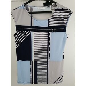 Calvin Klein Womens Sleeveless‎ Top S Small Zipper Trim Across Front